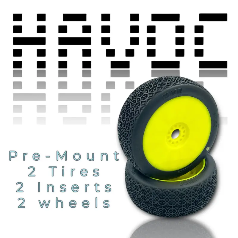 Pro-Motion Havoc 1/8 Buggy Pre-Mount Tires (Super Soft) – Yellow Wheels (2) Part #: 9080-Ss-Y 1