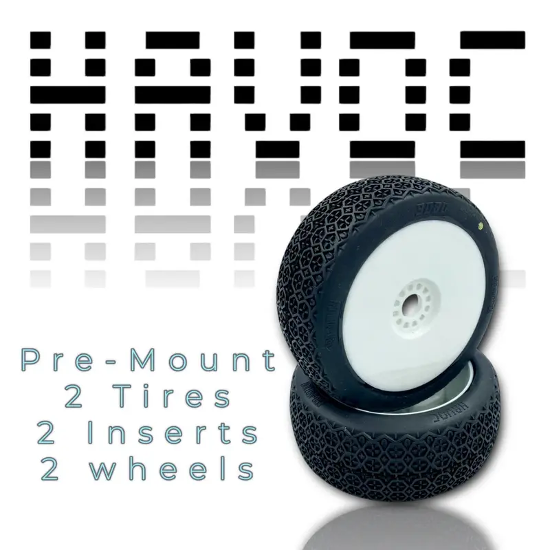 Pro-Motion Havoc 1/8 Buggy Pre-Mounted Tires – Soft Compound (White Wheels) (2) Part #: 9080-S-W 1