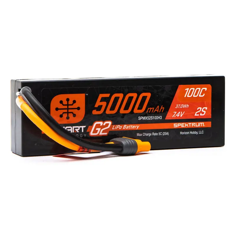 Spektrum Rc 2S Smart G2 Lipo 100C Battery Pack (7.4V/5000Mah) W/Ic3 Connector  Part#: Spmx52s100h3 1